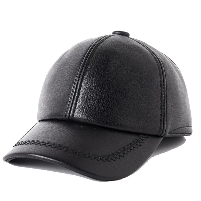 真皮帽子男士中年户外封口棒球帽秋冬季复古薄款保暖羊皮鸭舌帽潮
