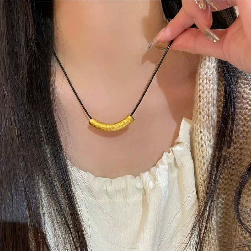 铜合金吊坠 黄沙金弯管半镯项链手工编织diy配件金心弯管皮筋项链