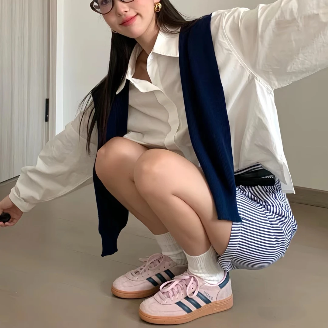 纯氧少女藏蓝系清纯学院文艺风纯色针织披肩春夏秋衬衫外搭韩系风