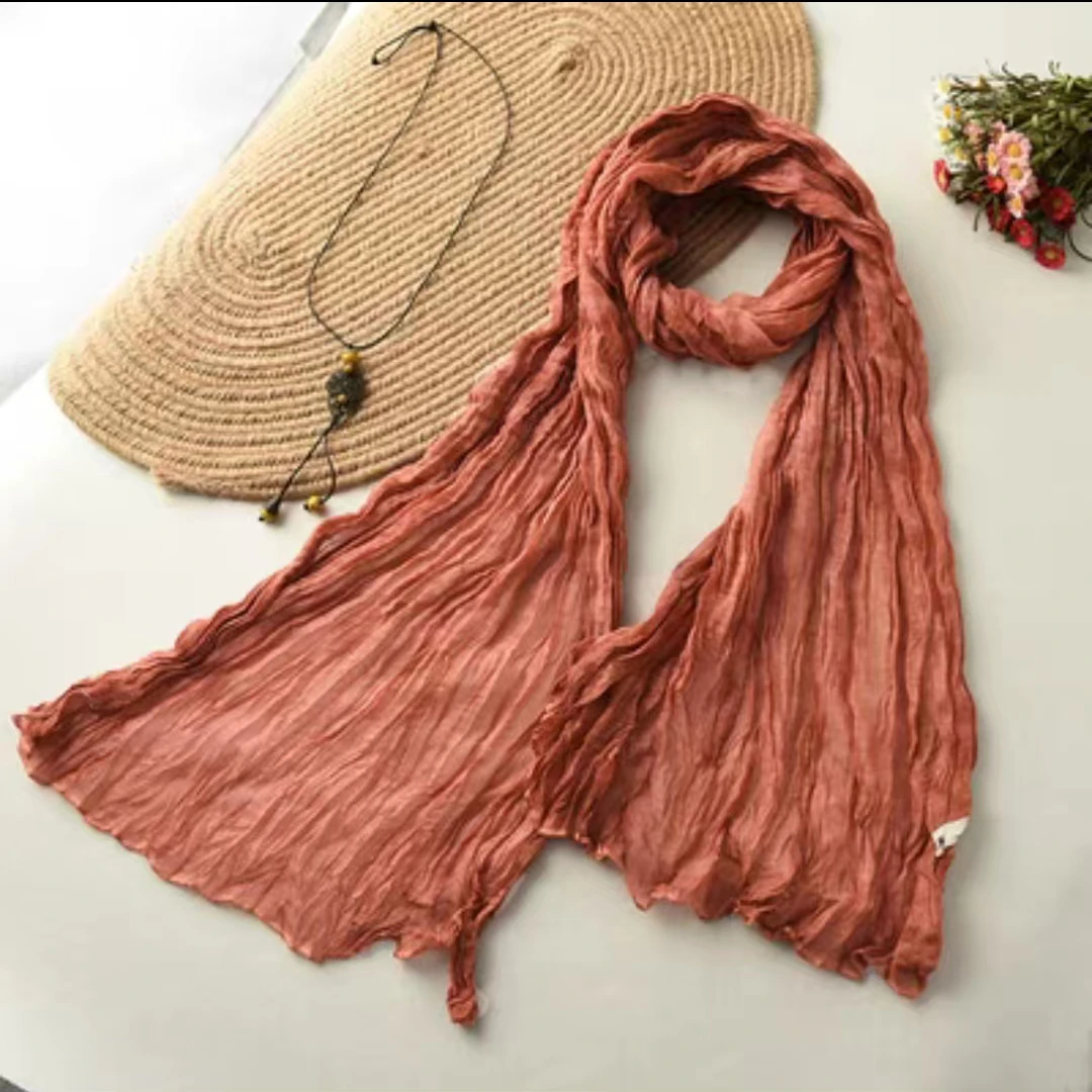 【佐梦】861纯色炒洗棉麻围巾休闲百搭褶皱文艺秋冬针织披肩复古