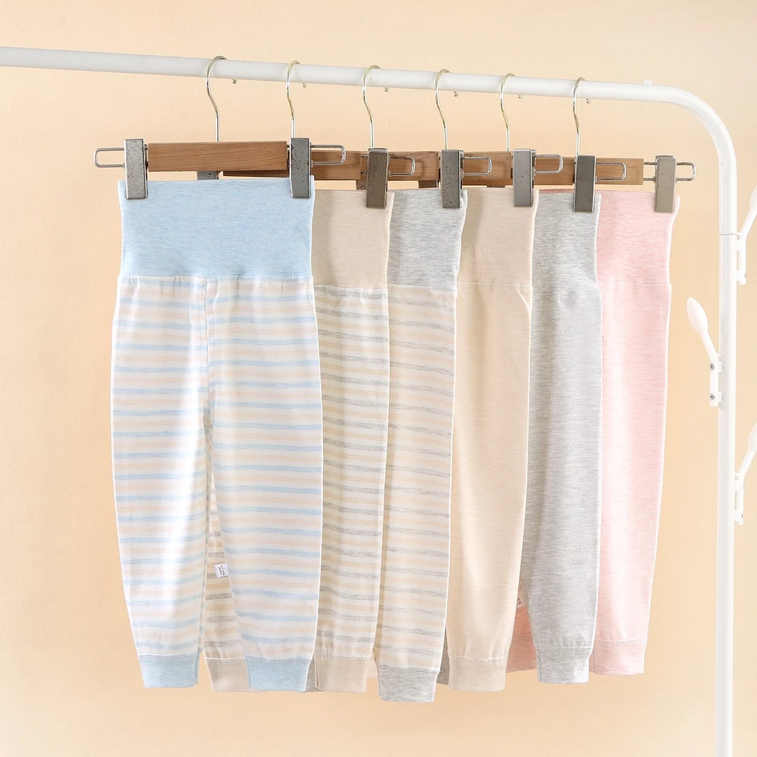 宝宝棉毛秋裤线裤婴儿高腰护肚裤男童女童家居服睡裤0-4可开档