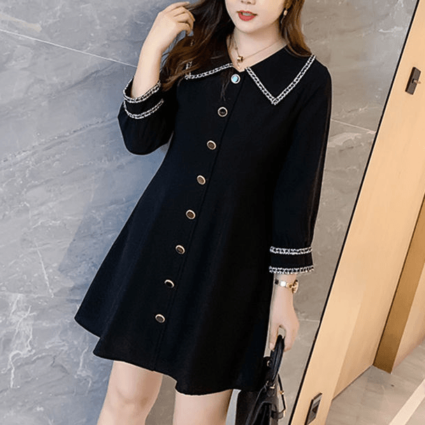 胖妹妹大码女装200斤春秋季新款翻领连衣裙遮肚显瘦减龄a字裙子潮