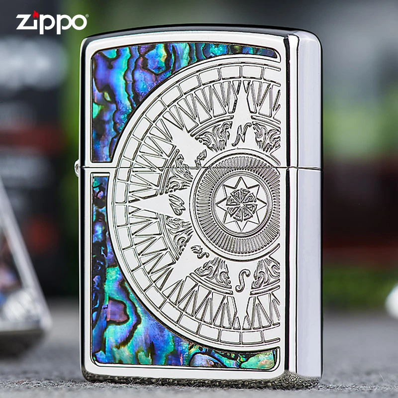 zippo镜面打火机正版芝宝贝壳罗盘爱情海限量七夕爱心礼盒送男友