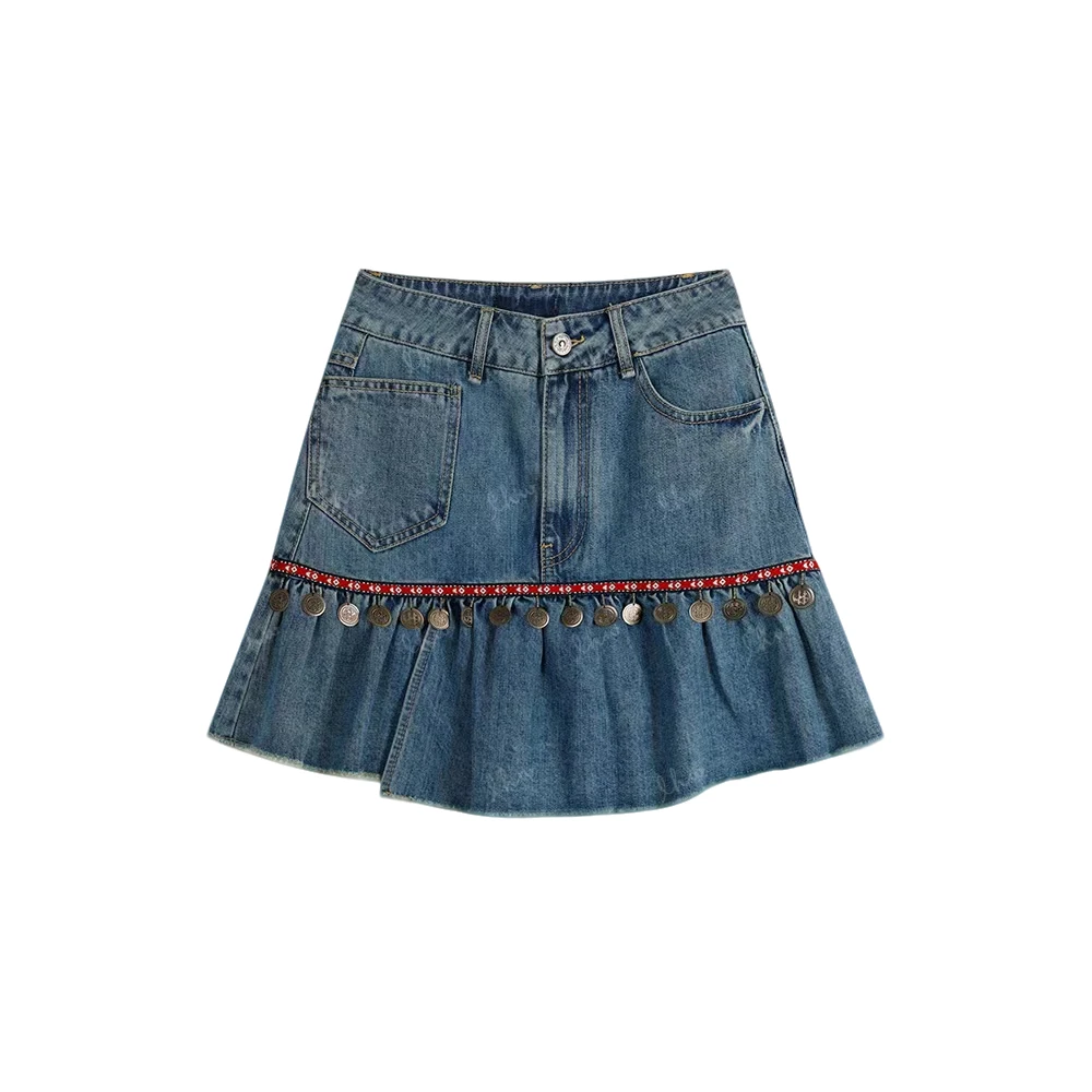 【封后轻奢设计】2023夏季新潮流荷叶边牛仔半身裙3681587