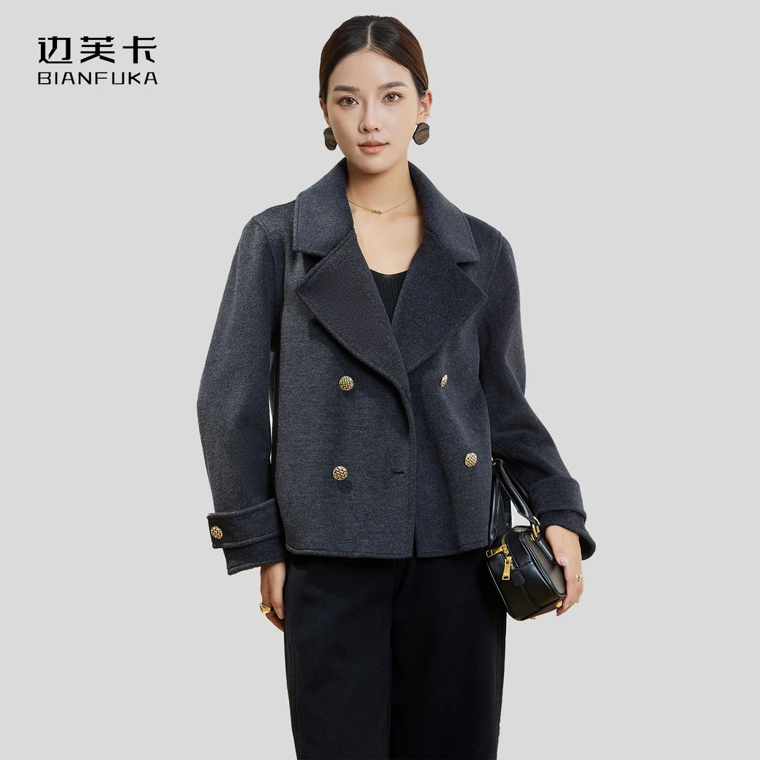 边芙卡手工大衣双面毛呢外套女士韩版短款时尚款气质 650166