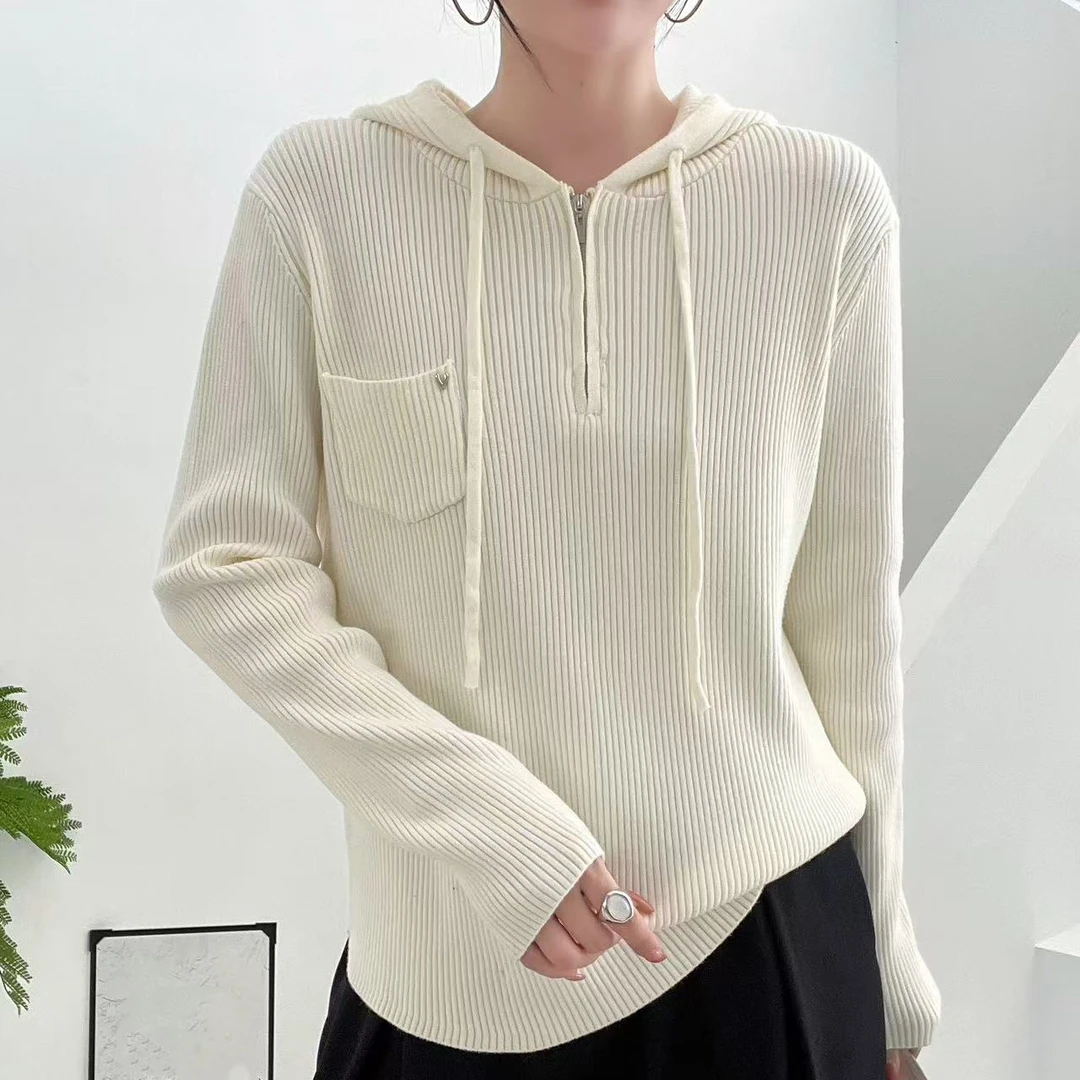 边芙卡半拉链针织毛衣抽绳连帽针织衫显瘦5527