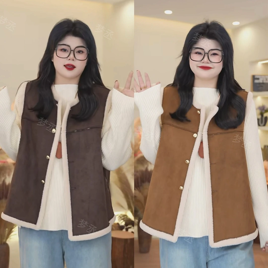 大码女装冬季复古高级感宽松百搭显瘦休闲减龄舒适保暖羊羔毛马甲
