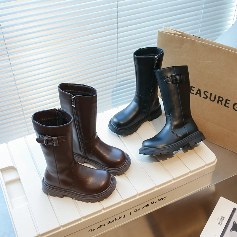 女童靴子高筒靴新款秋冬中大童时尚马丁靴公主靴长靴加绒