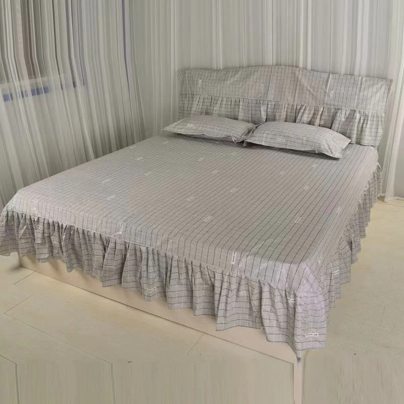 布床罩式床罩床单裙罩单件床裙式保护套定制尺 防尘罩1.8x2.0格纹