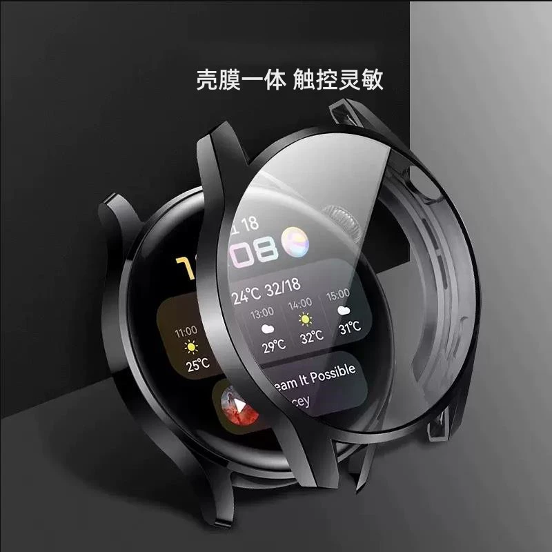 适用华为Watch4pro手表保护壳防划防磕碰高级感高清曲面壳膜一体