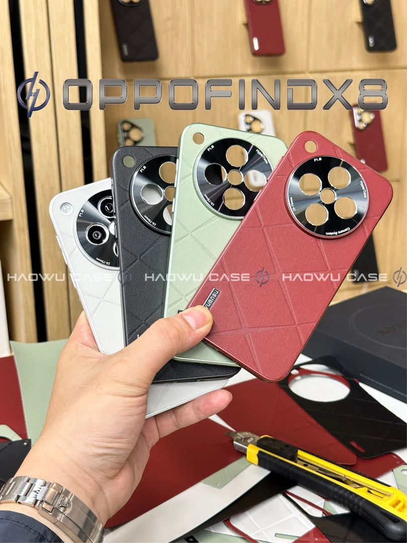 适用OPPOFindX8/X8Pro皮纹手机壳高端手工定制金属镜头框防摔皮壳