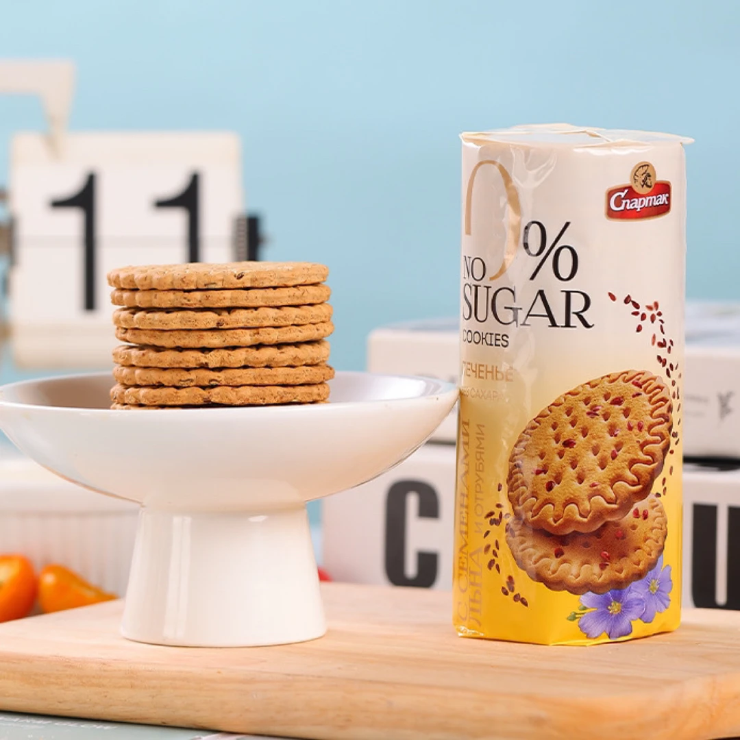 白俄罗斯原装进口斯巴达克牌亚麻籽麦麸无糖饼干150克