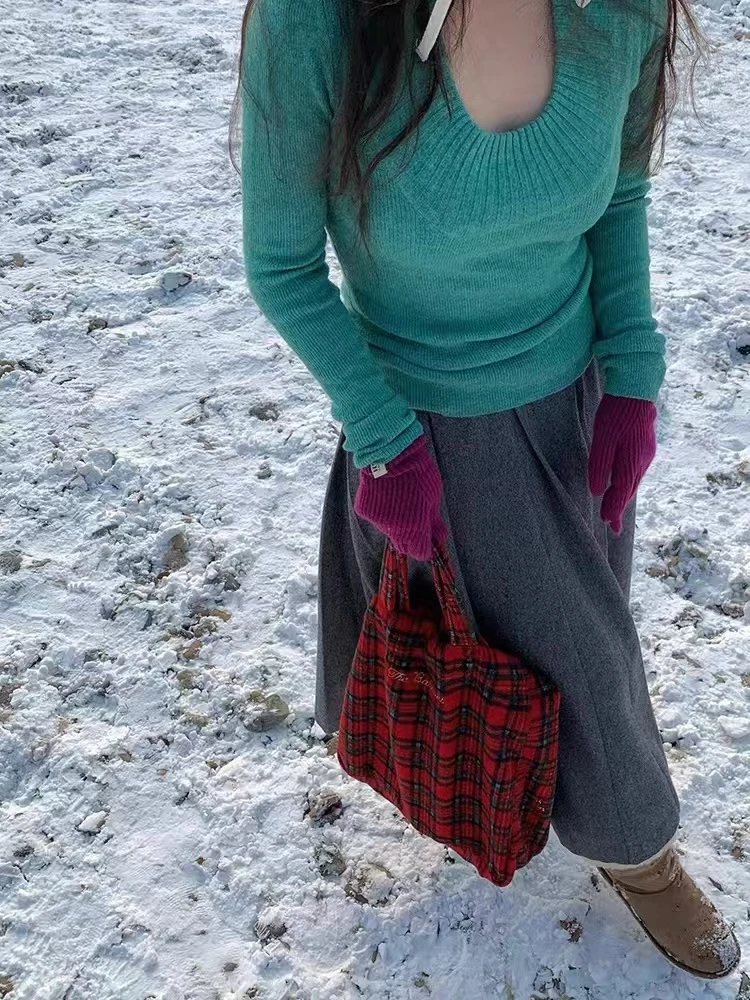 小亚推荐 2416U领长袖针织衫女内搭毛衣别致上衣