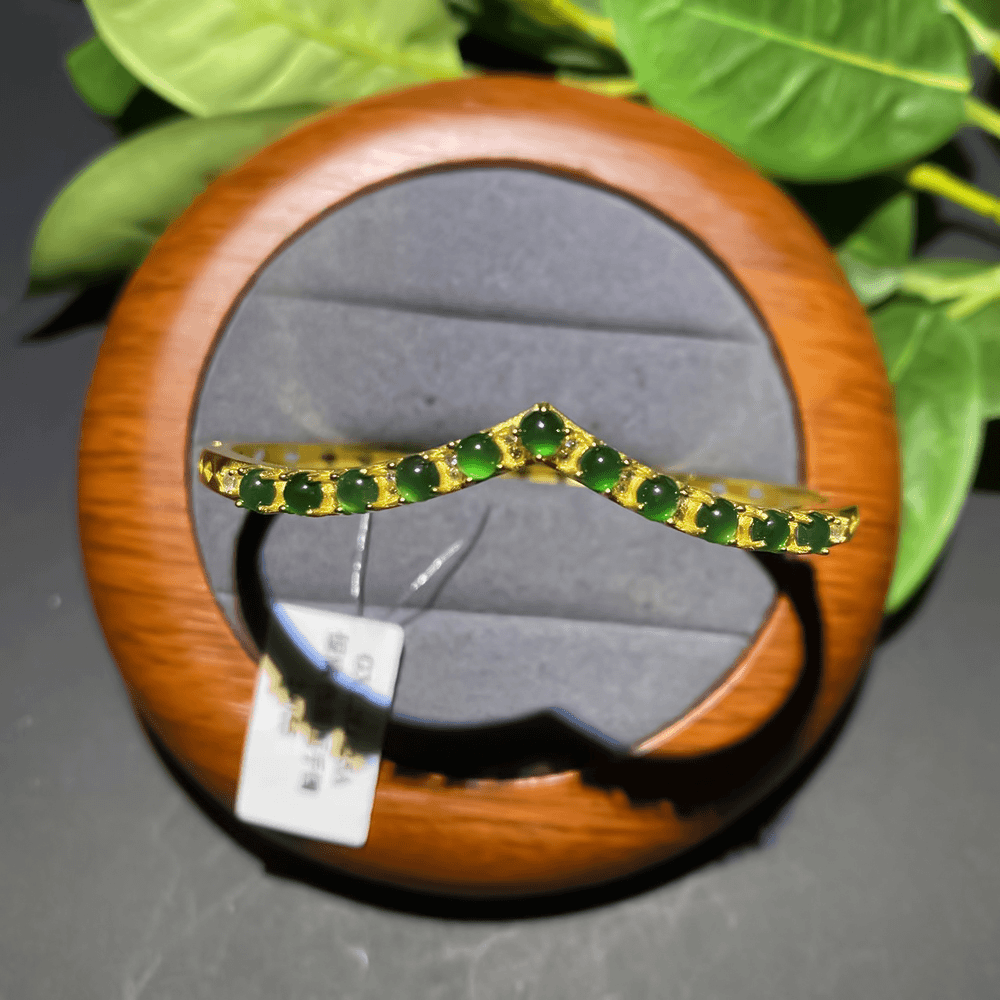 天然翡翠A货S925银镶嵌蛋面手镯20055