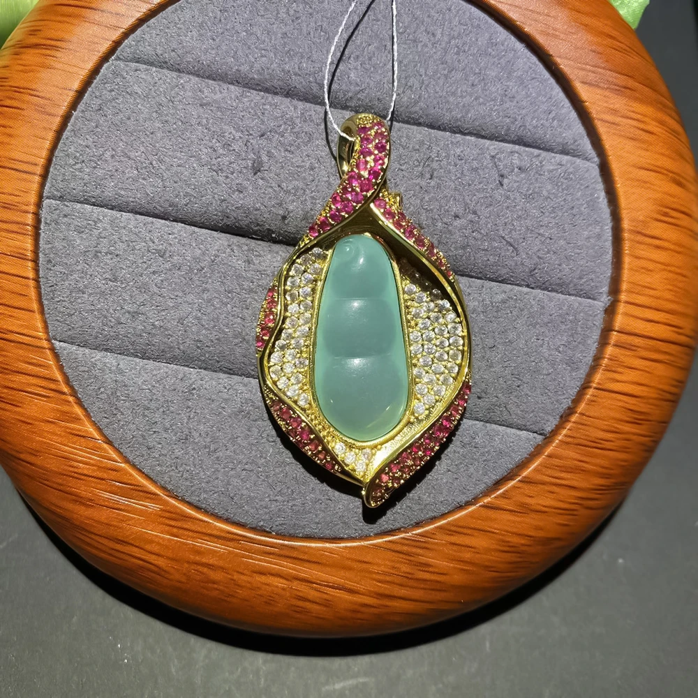 天然翡翠A货蓝水豆子吊坠18155多样性发货发其一