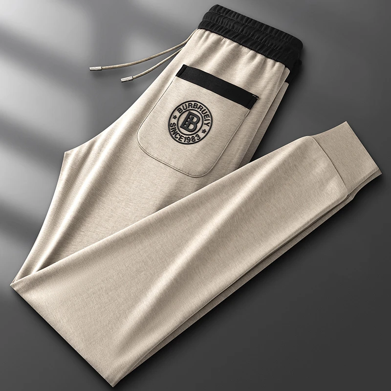 轻奢秋季厚款莫代尔亲肤弹力运动休闲裤秋冬高端修身男款束脚卫裤