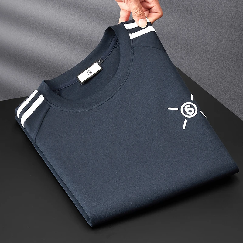 夏季薄款莫代尔亲肤柔软亲肤修身短袖T恤男轻奢刺绣运动百搭卫衣