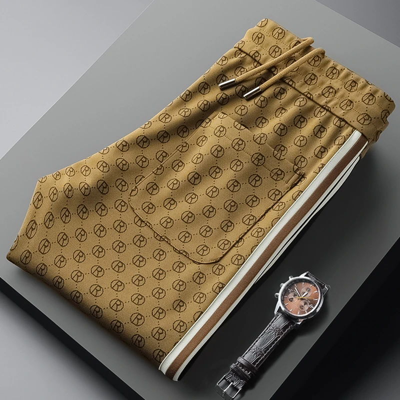 轻奢秋冬帅气侧边条纹边织休闲裤男欧货潮牌字母纹理高档束脚卫裤