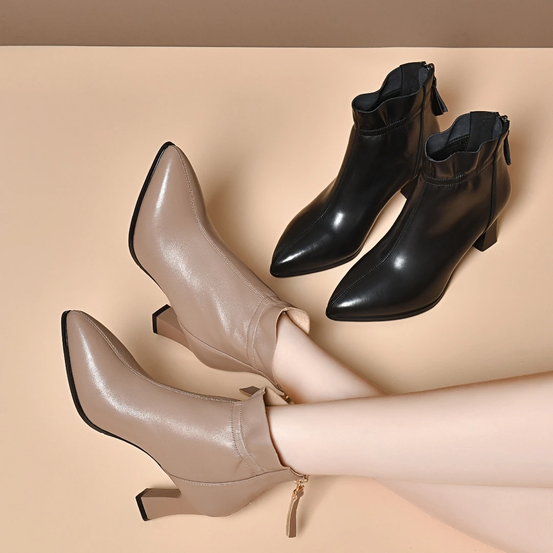 高跟马丁靴女冬季舒适小短靴软皮皮鞋尖头单靴秋冬女鞋ZXW 83-799