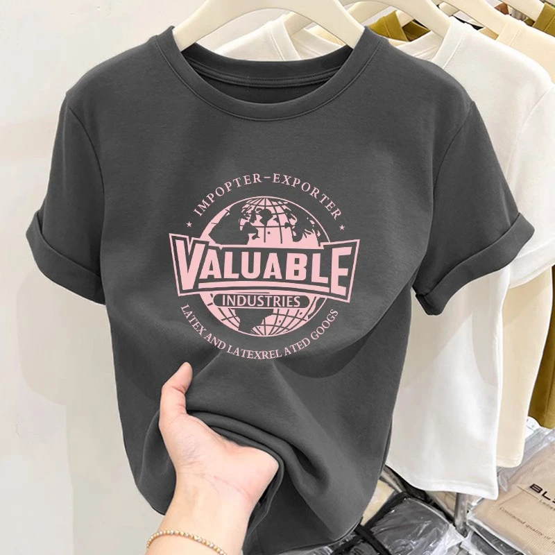 2025夏季新款纯棉短袖t恤正肩圆领女ins时尚显瘦洋气减龄灰色上衣