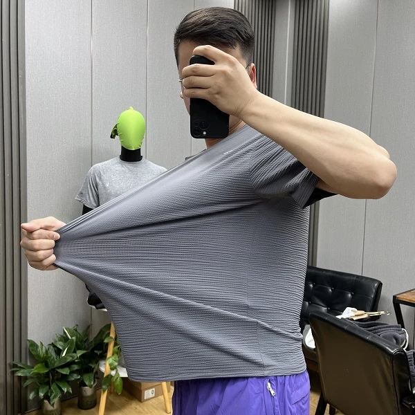 波兰订单！户外立体肌理波纹冰感 休闲冰丝速干高弹运动短袖T恤