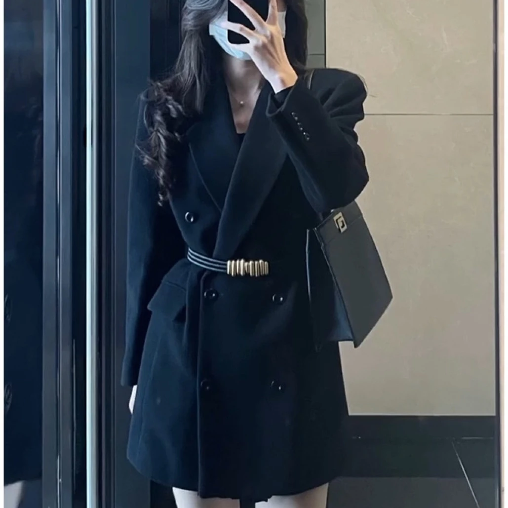 8739秋季新款流行法式赫本高端精致高冷御姐风黑色西装连衣裙