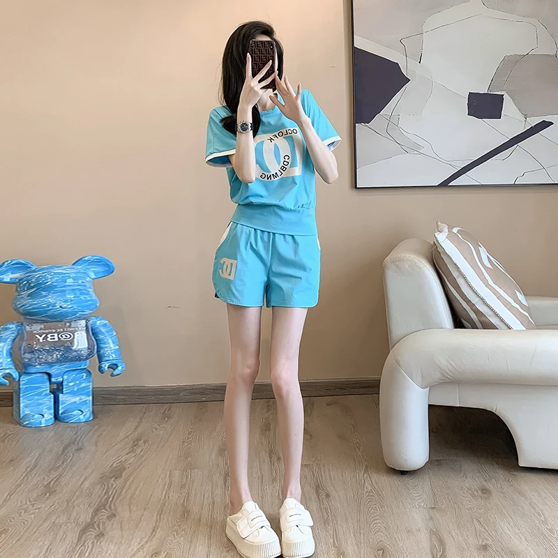 8904新款宽松减龄洋气炸街短袖短裤运动休闲套装女夏季时尚两件套