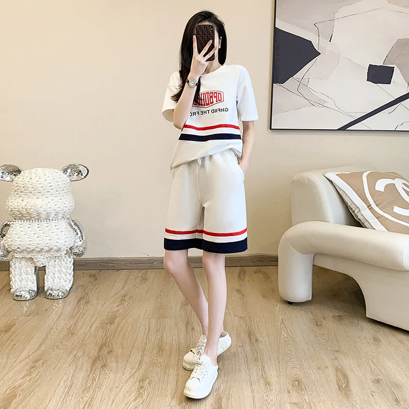 卡苜8816夏天休闲套装时尚穿搭韩版印花短袖短裤运动两件套宽松