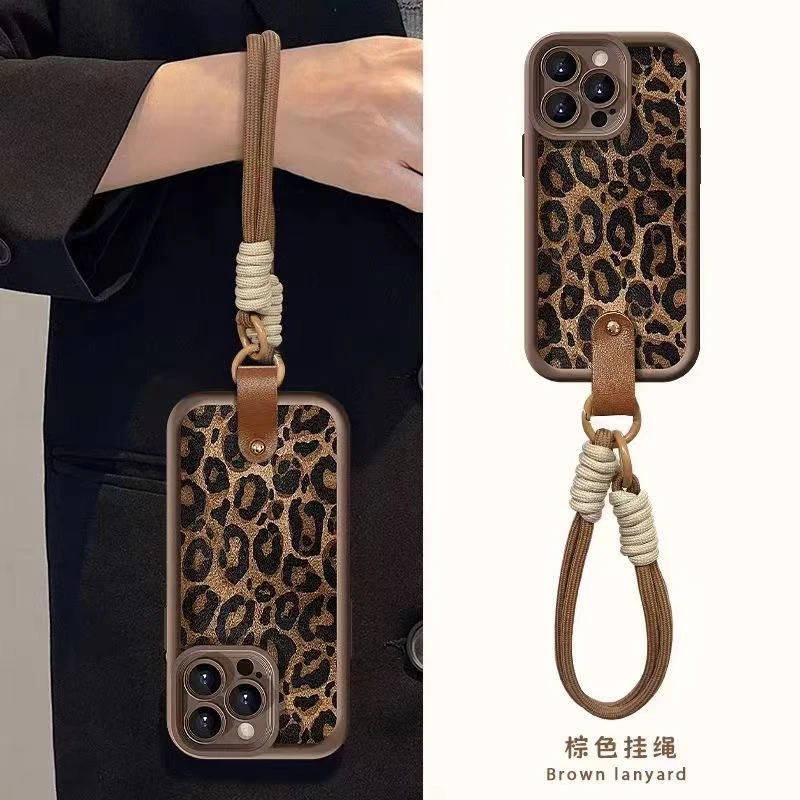 适用苹果16promax手机壳新款iPhone15网红豹纹潮牌14pro挂绳女13