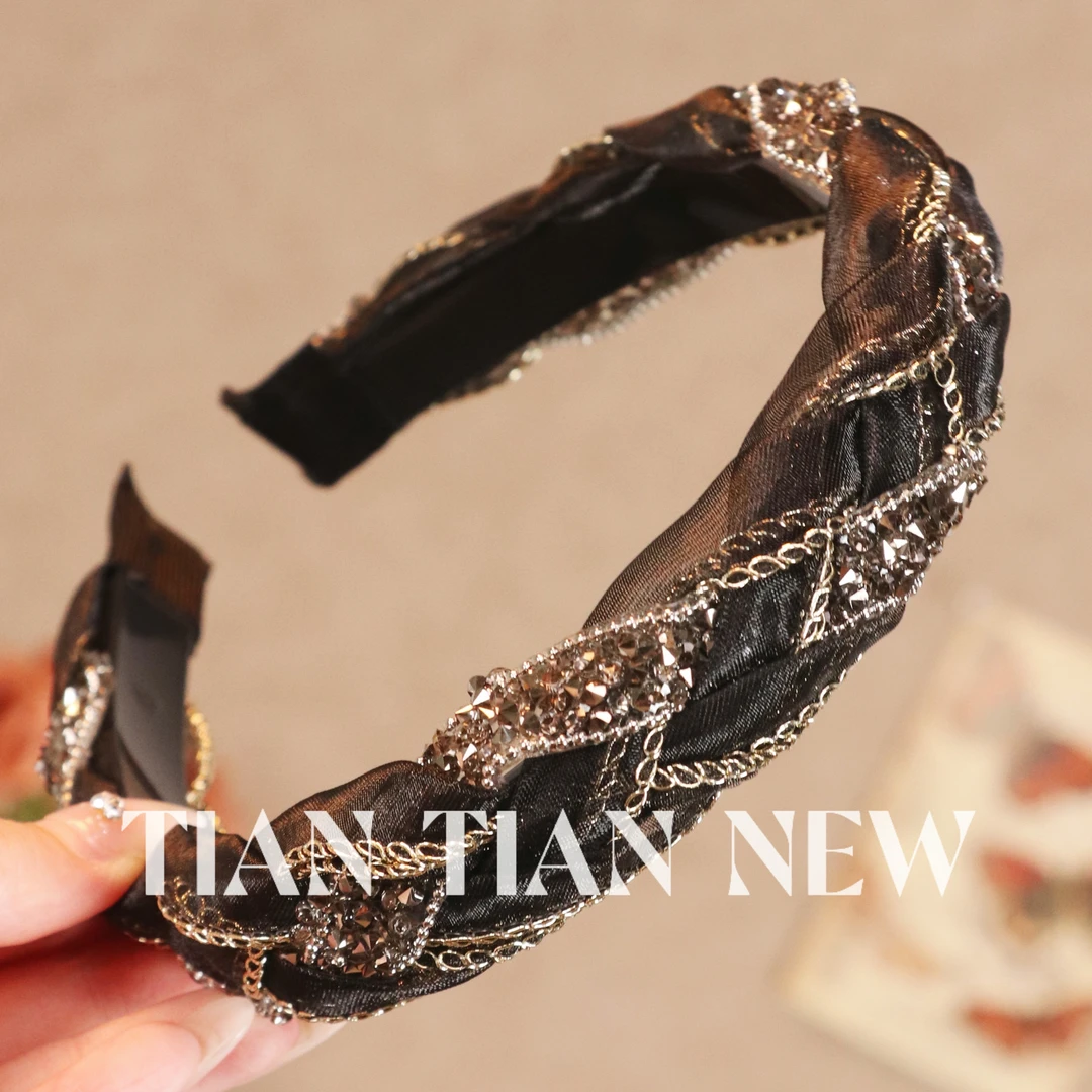 A016韩版轻奢水钻细头箍女压发带齿防滑简约新款网红发捆发卡头饰