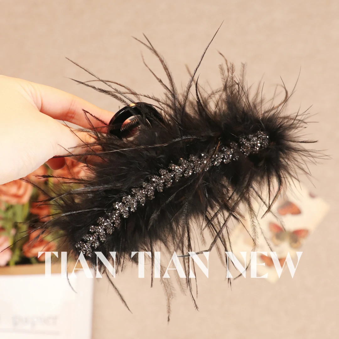 A165气质麦穗羽毛抓夹女高级感发夹显发量鲨鱼夹子头饰