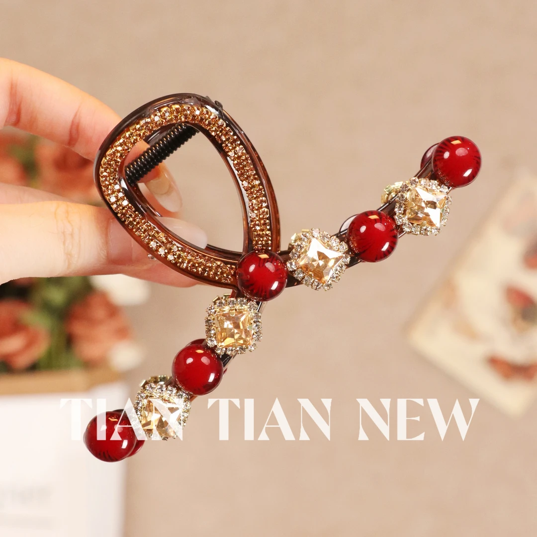 A148红色轻奢抓夹优雅大号发夹盘发鲨鱼夹高端头饰气质