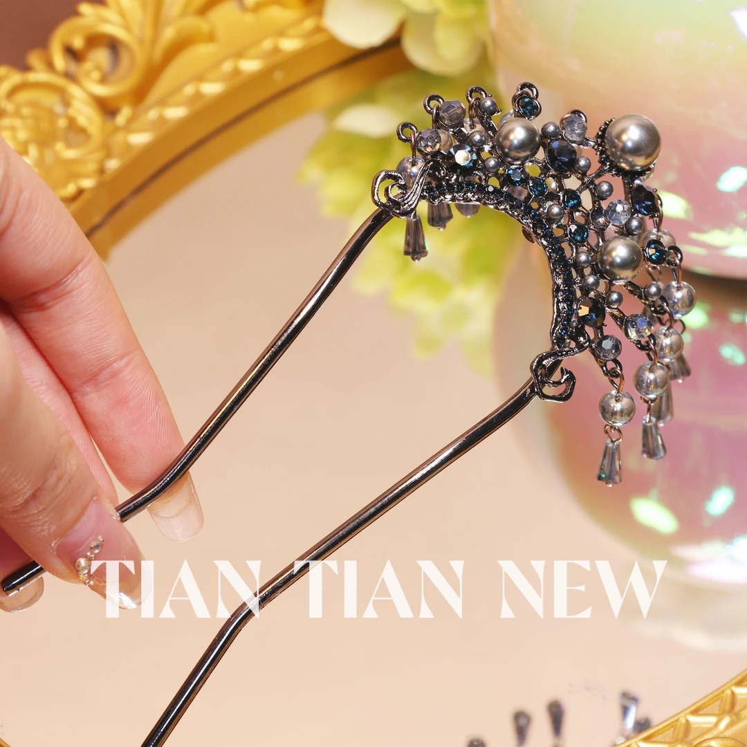 A118新中式流苏U型发簪女新款高级感步摇簪子后脑勺盘发头饰发钗