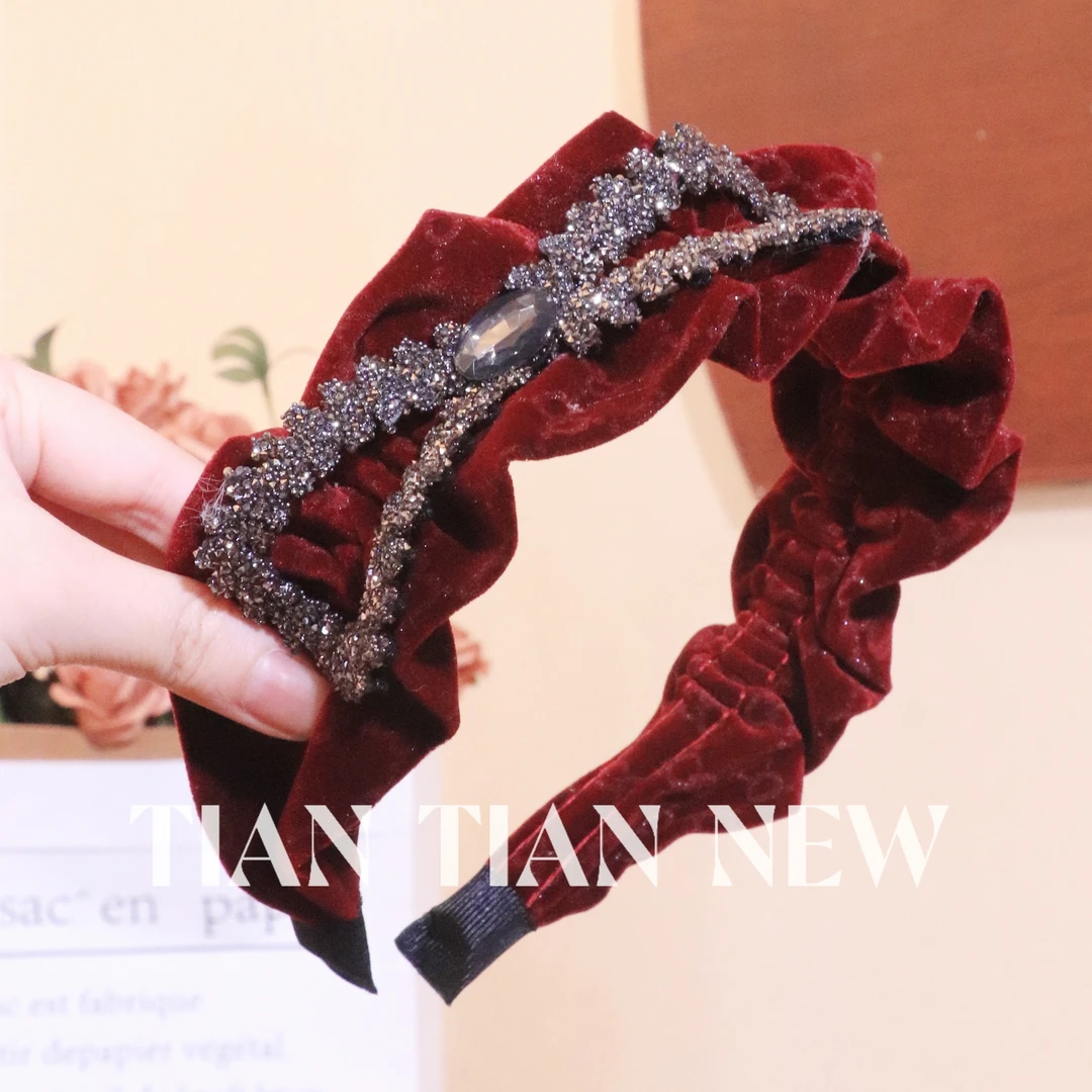 A078秋冬丝绒星点发箍女2024年新款宽边高颅顶压发宽头箍洗脸发卡