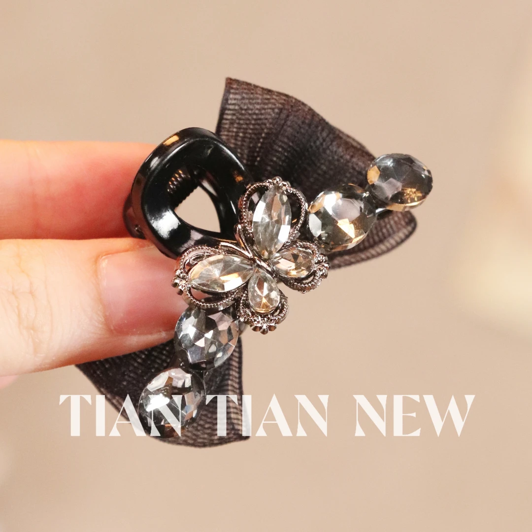 A021秋冬轻奢气质黑色网纱蝴蝶AB面刘海夹侧边夹碎发夹发饰