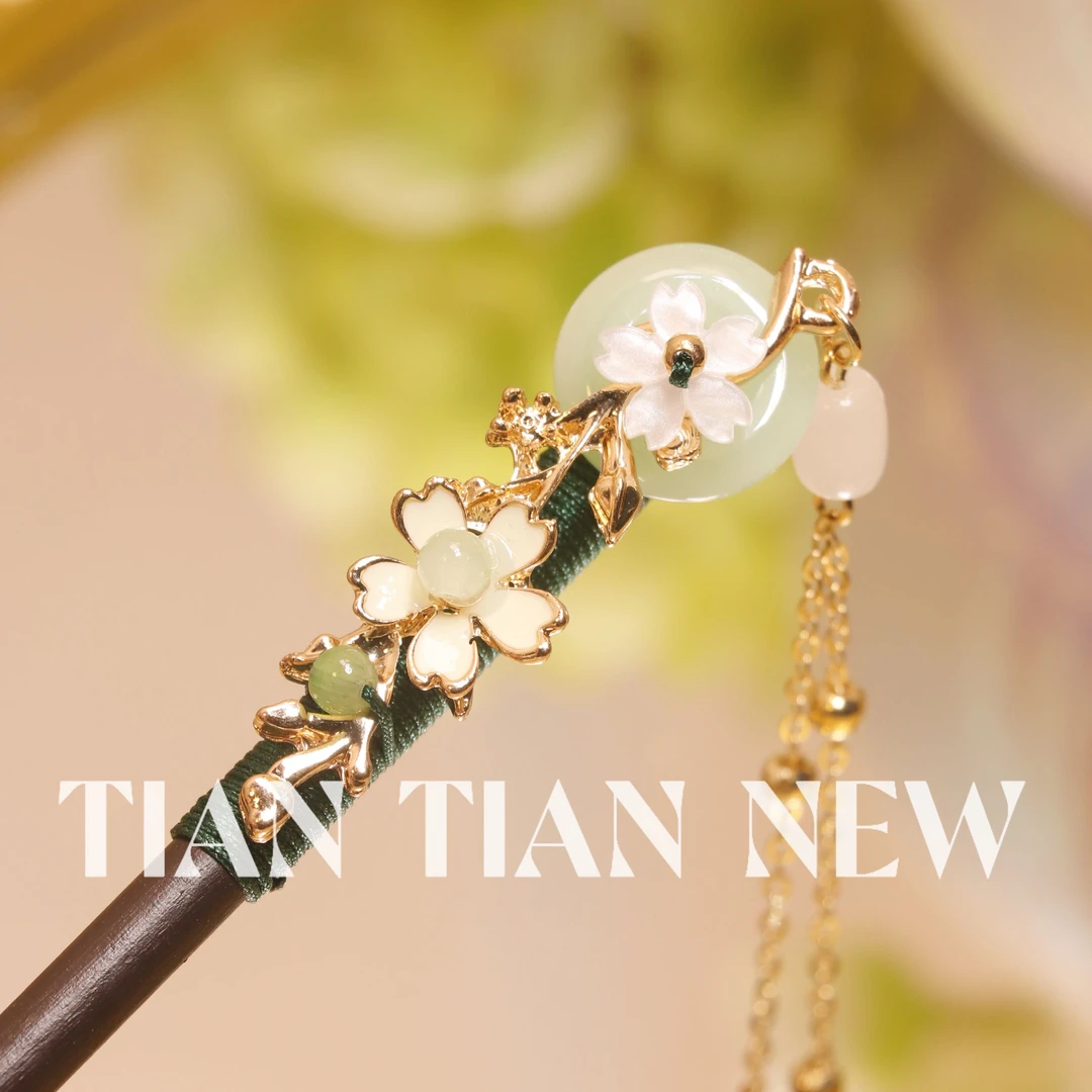 A090新中式木质盘发簪国风汉服步摇发钗头饰古风高级感流苏发簪女