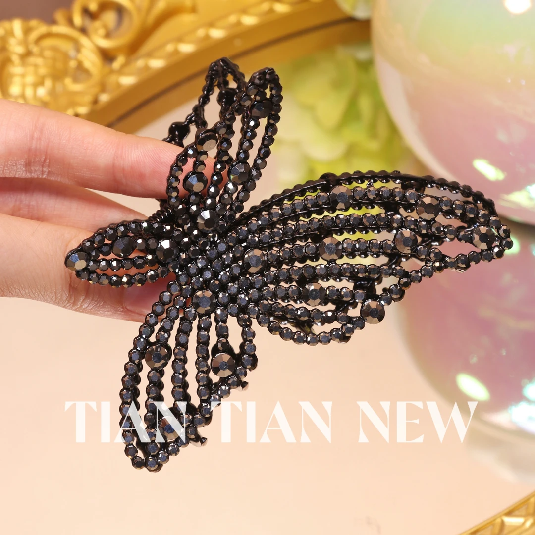 A175枪黑轻奢抓夹小号蝴蝶发夹女后脑勺夹子高端头饰夹子鲨鱼夹