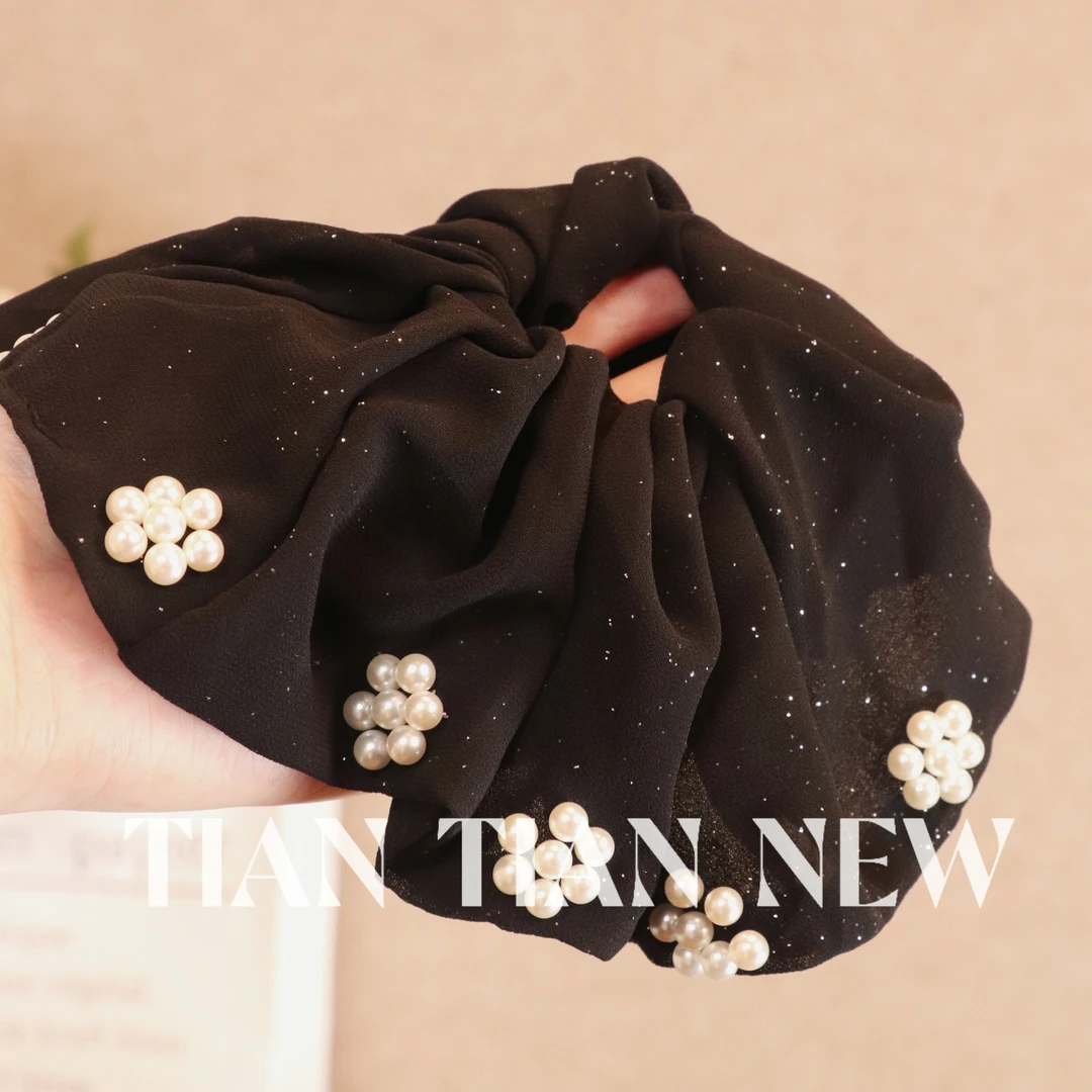 A060黑色大号花朵大肠发圈2024新款丸子头绳高级感扎马尾发绳皮筋