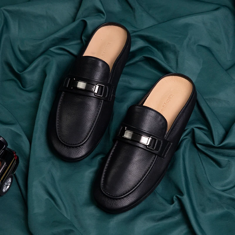 小众轻奢款马衔扣正装乐福鞋真皮一脚蹬懒人软皮软底包头平底拖鞋