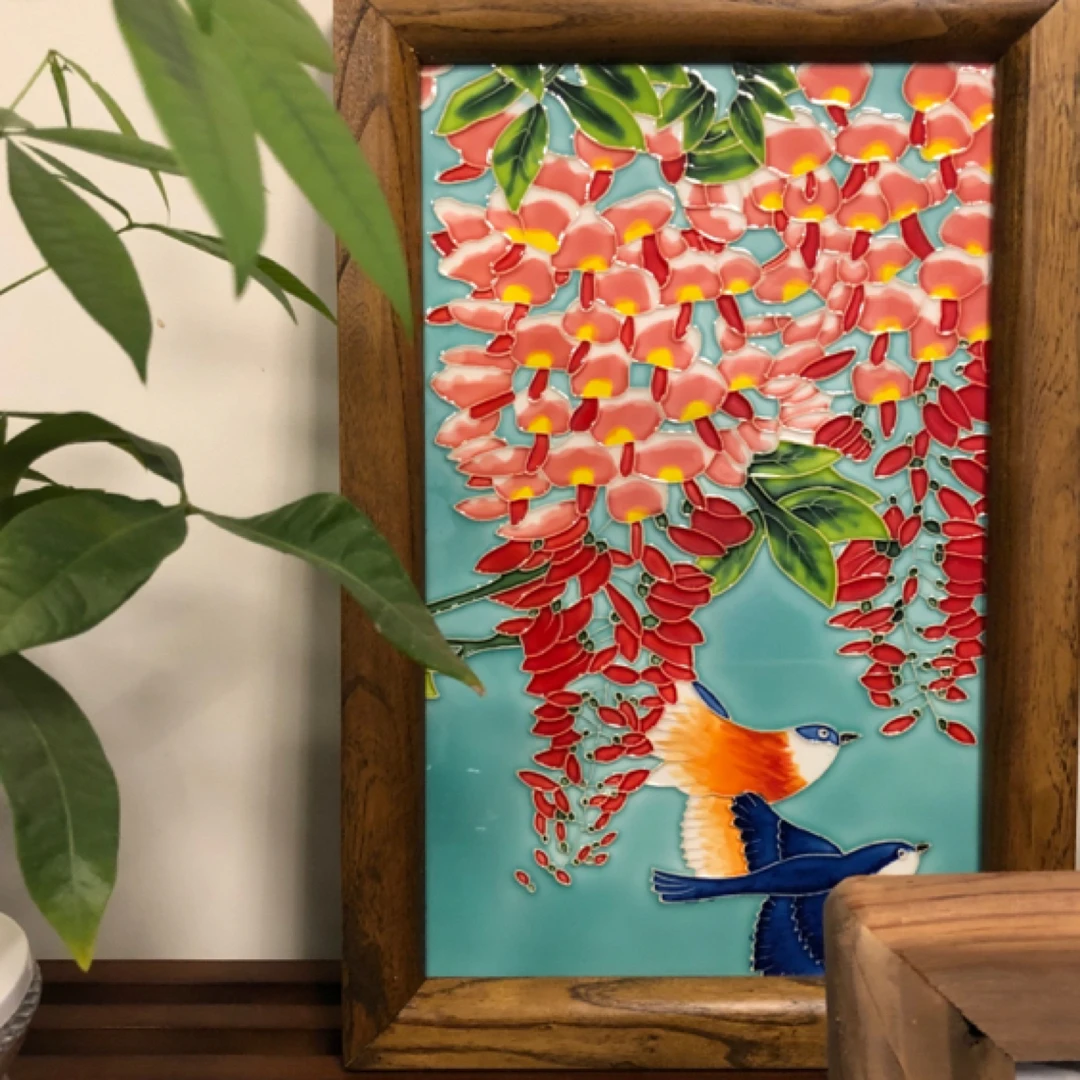 立体浮雕手绘陶瓷长46宽31老榆木瓷板画挂画墙画摆件居家装饰