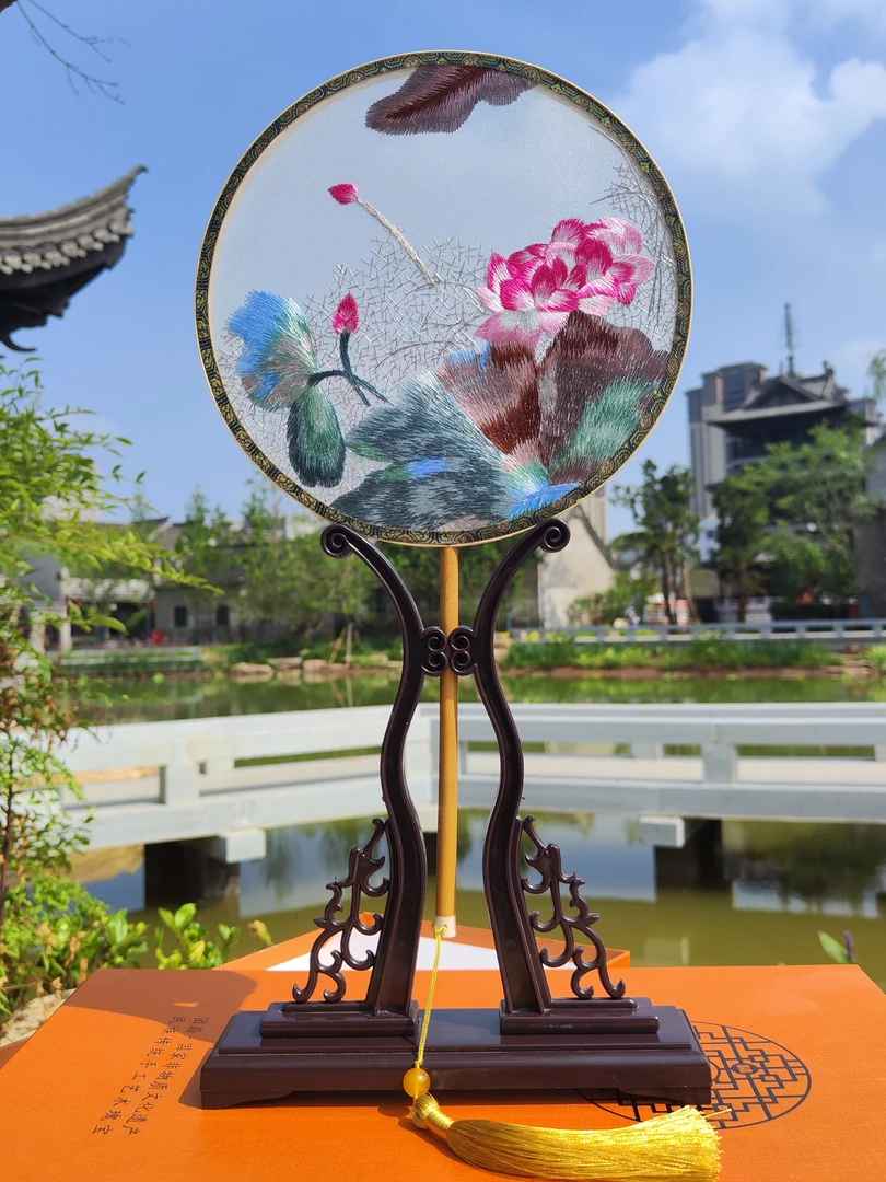 苏州扇子古风女苏绣湘妃竹中式双面绣古装汉服宫廷扇团扇非遗礼品