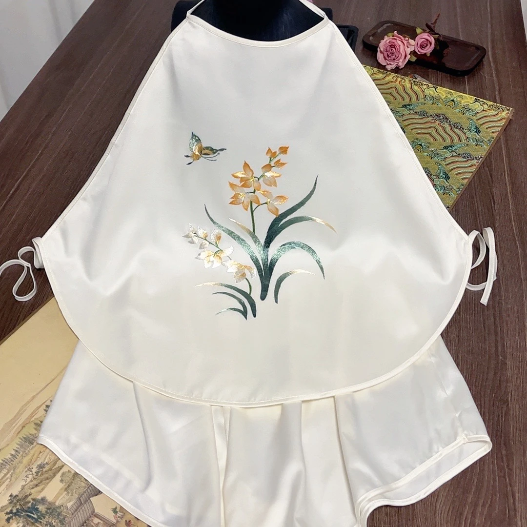 苏绣刺绣花肚兜成人吊带女性内衣双层真丝绸纯手工古风睡衣套装