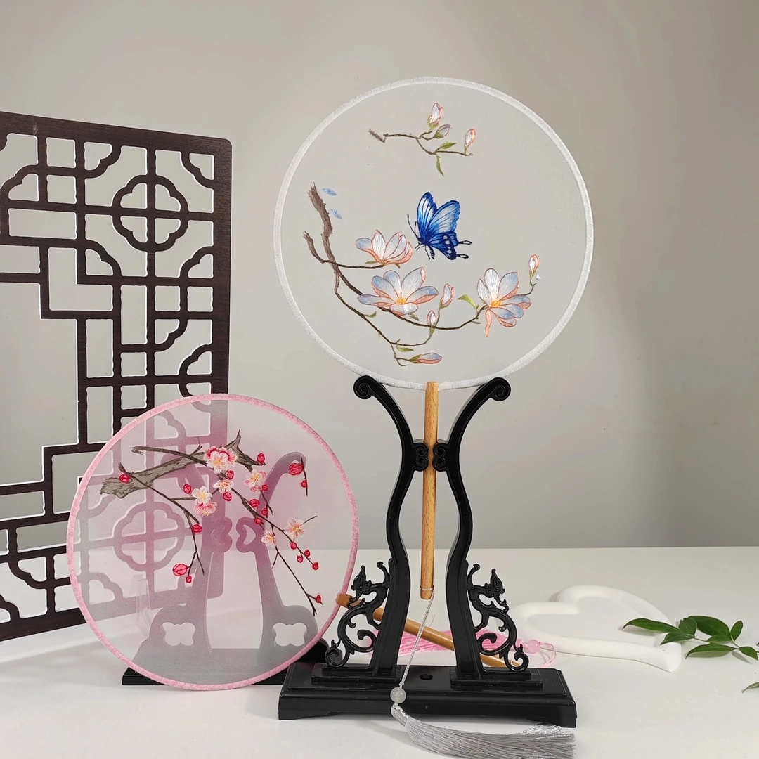 团扇中国风古风苏绣双面绣汉服旗袍儿童古装苏州舞蹈扇礼品摆件