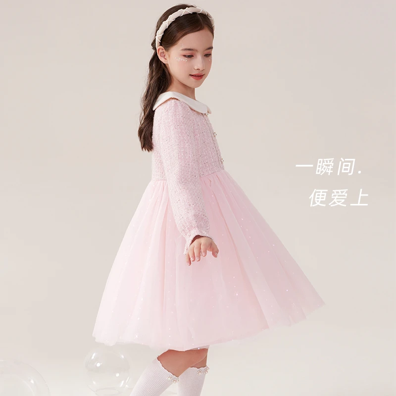 女童连衣裙儿童裙子秋装新款小香风公主裙洋气网纱裙中大童童装JY