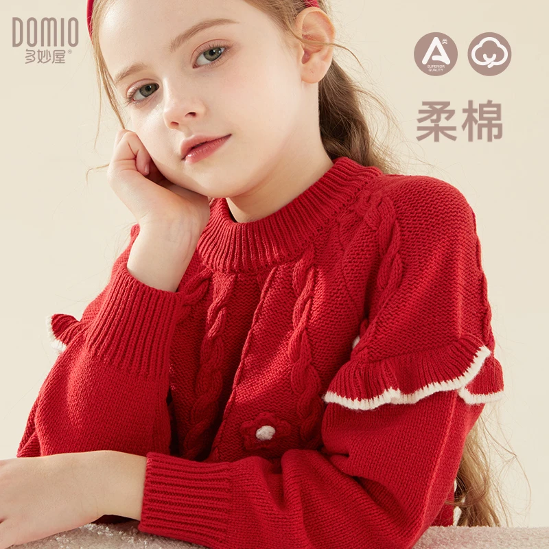女童毛衣秋冬装新款宝宝洋气上衣加厚保暖红色大童儿童针织打底衫