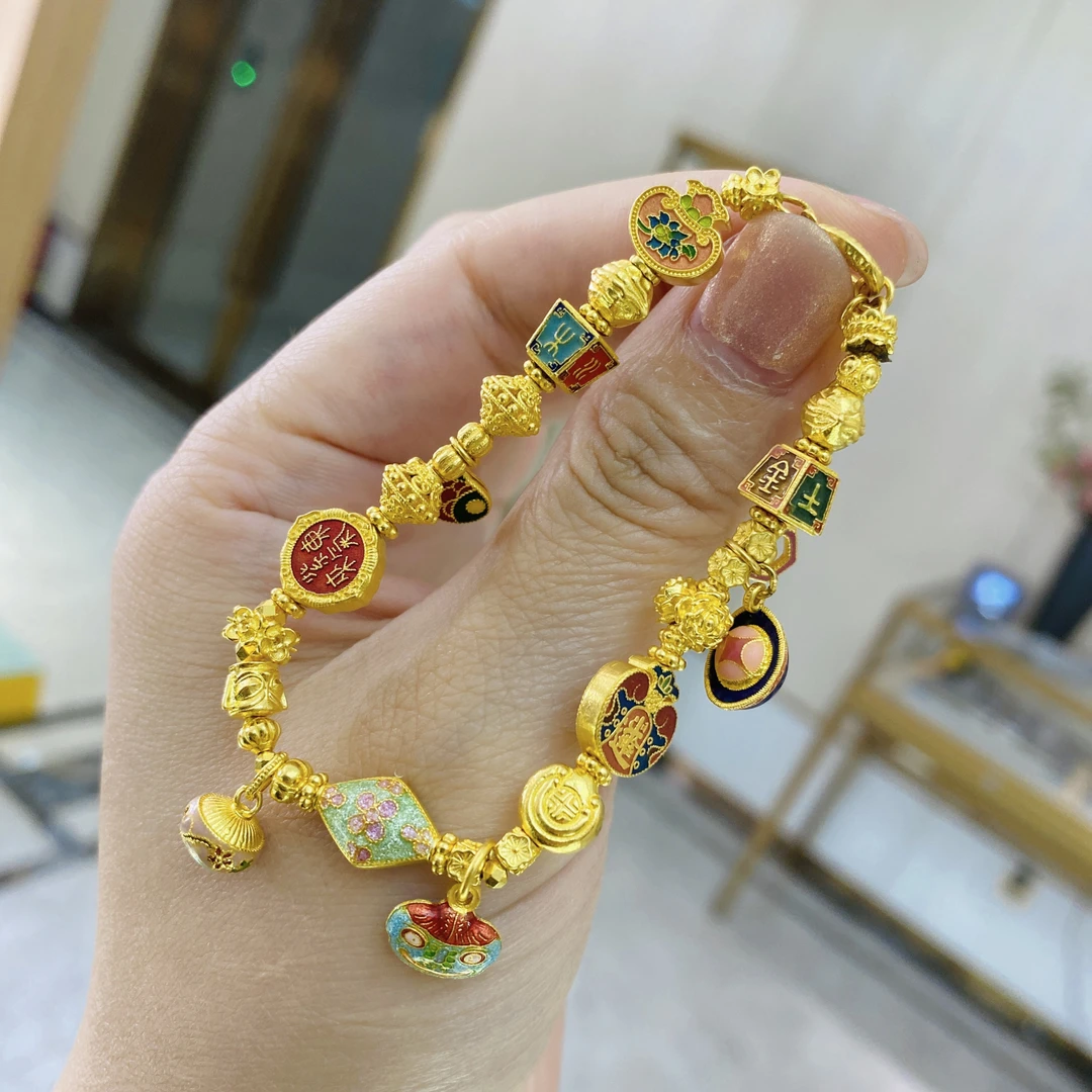 旺桂福传承珠宝足金五路招财进宝手链32.26克适合14～16手围