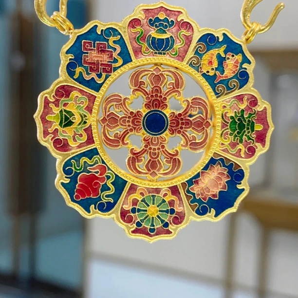 高温烧蓝足金大师正品八宝吊坠21.7克