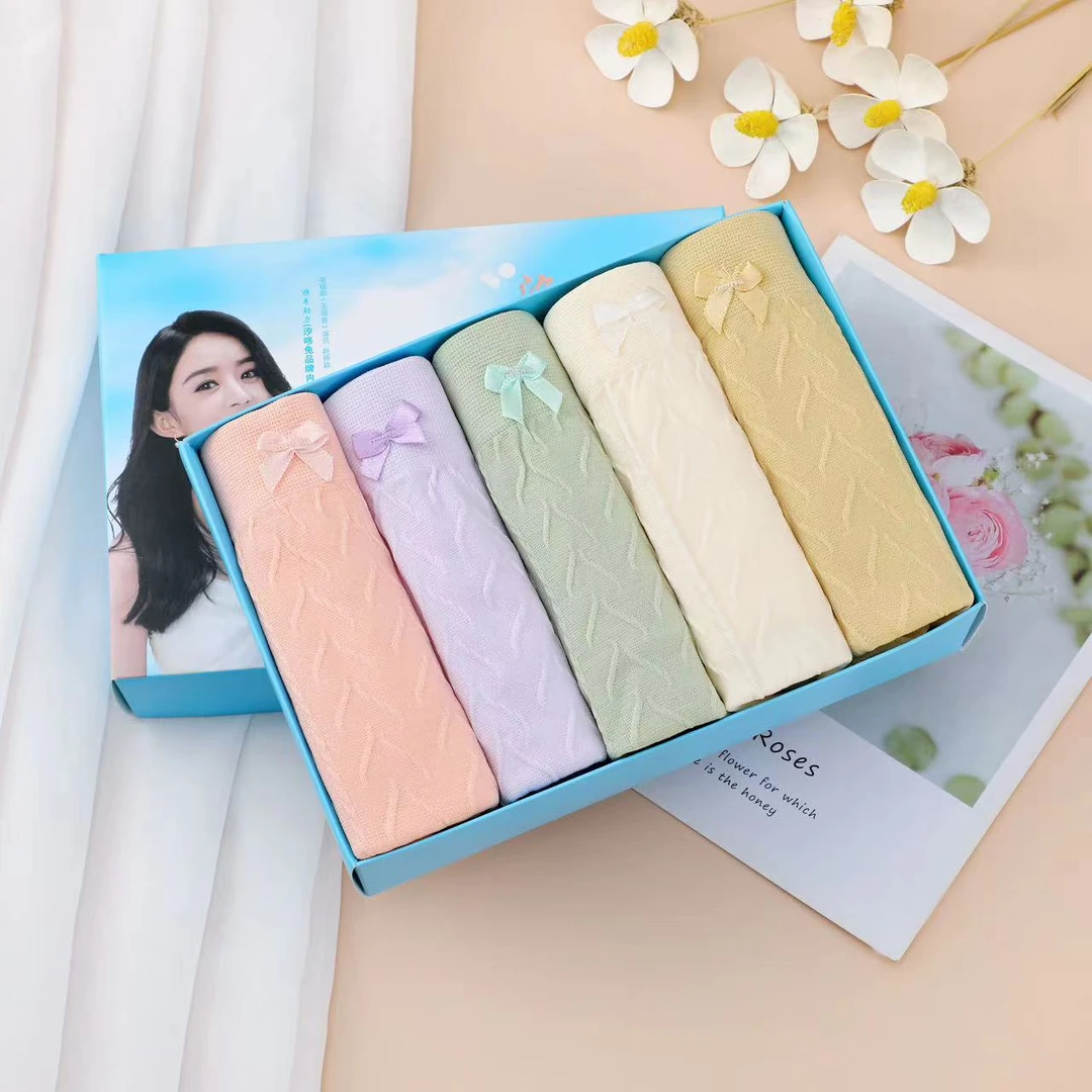 新款托玛琳中高腰时尚无痕女士内裤三角裤5条礼盒装