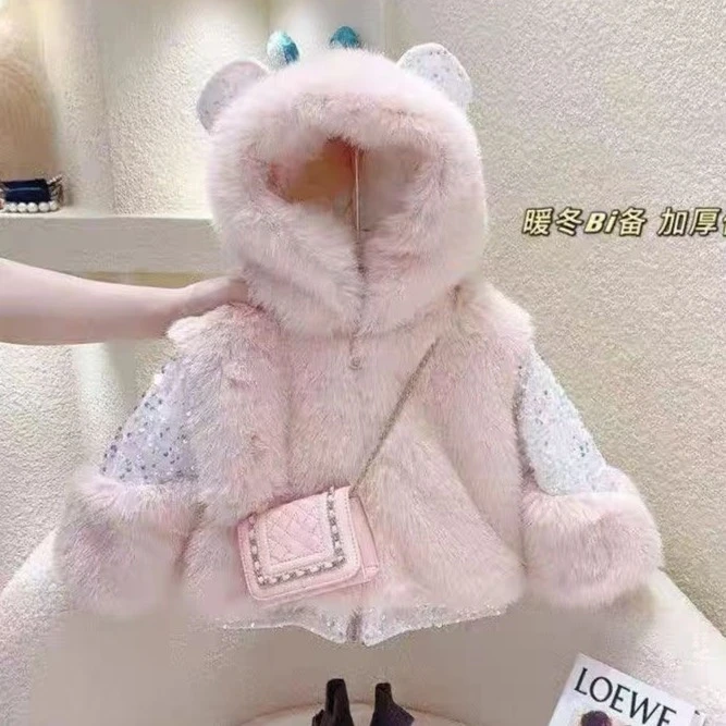 Y-N326【阿楠家甄选】女童可爱毛毛外套儿童上衣加棉时髦保暖棉衣