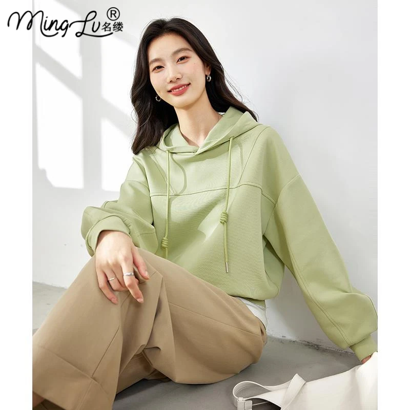 名缕宽松廓形连帽卫衣女2025年秋季新款休闲通勤长袖短款上衣